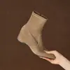 Nuevas botas cortas de moda con tacón grueso de 5 cm, botines tipo calcetín para mujer para personas menudas, botas delgadas de tacón alto, botines negros