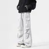 Calça Cargo Tie-Dye Estilo Americano Retrô Masculina Primavera Outono Inverno High Street Perna Larga Calça Paraquedas Marca de Moda Plissada Suja Calça Casual