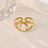 Anillo Cruzado Europeo y Americano de Nuevo Estilo en Acero Inoxidable Chapado en Oro de 18 Quilates para Mujer, Versátil para el Uso Diario, Joyería de Anillo Abierto Geométrico Simple