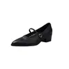 Zapatos Mary Jane Simples para Viajar de Piel de Vaca Lavada al Agua Suela Silenciosa 2026 Punta Fina Tacón Medio Grueso Piel Genuina Correa Única Zapatos para Mujer