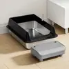 Arenero semi-cerrado para gatos, acero inoxidable, extragrande, anti-salpicaduras, anti-derrames, inodoro para gatos, bandeja de arena para gatos elevada y engrosada