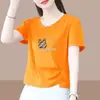 Camiseta Feminina de Manga Curta com Decote V para Comércio Exterior Transfronteiriço, Soltinha Plus Size, Emagrecedora, Que Cobre a Barriga, Top Estampado de Manga Meia-Manga