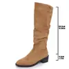 Otoño 2026 Nuevo Estampado de Leopardo Talla Grande Botas Europeas y Americanas Plisadas Hasta la Rodilla de Terciopelo Transfronterizas Slip-on Tacón Medio Botas Fruncidas Mujer