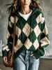 Suéter con Capucha de Cuadros de Venta Caliente en Amazon Tiktok para Mujer Cuello en V Cordón Estilo Perezoso Otoño/Invierno Jersey de Punto