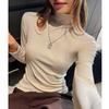Camisetas de Fondo de Cuello Alto Medio para Otoño e Invierno para Mujer, Cuidadosamente Seleccionadas, con Diseño Nicho y Recorte, Estilo Coreano, Tops de Manga Larga con Hombro Derecho Descubierto