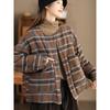 Chaqueta Acolchada de Lino Lavado Vintage de Invierno con Patrón de Cuadros Lavado a Color, Abrigo Acolchado de Algodón Espesado para Calidez