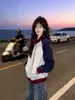 Sudadera con Capucha y Cremallera de Cuello Alto con Diseño de Personalidad de Calle de Alta Gama de Tendencia Americana Patchwork Bloques de Color Chaqueta Top de Otoño para Mujer