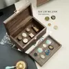 Caja de Almacenamiento Compartimentada de Nogal Negro con Cerradura, Granos de Cera, Caja Organizadora de Escritorio de Madera Maciza de Lujo, Caja para Sello de Cera
