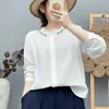 Camisa de manga larga para mujer con cuello de encaje, doble capa de gasa de algodón, bordado delicado, algodón puro suave y amigable con la piel, y corte holgado.