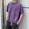 Camiseta Masculina Manga Curta Estilo Retrô Americano Desgastado Lavado 230g