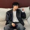 Chaqueta PU estilo papá ASCLO&QIAO, nuevo modelo de otoño, abrigo corto negro con cuello de solapa y botones, chaqueta de cuero de moda para hombre