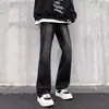Calça jeans flare desgastada lavada estilo streetwear americano para homens, corte reto solto para primavera e outono, calça comprida estilo high street europeu e americano