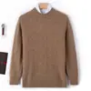 Nova Camada Base Masculina Outono e Inverno 100% Lã Pura Suéter Pulôver Gola Redonda Espesso Xadrez Casual Suéter de Caxemira