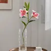 Lirios artificiales, flores artificiales con tacto realista, ramo falso de 3 cabezas, lirios silvestres, arreglos florales de PU, artículos decorativos, decoraciones florales de boda