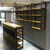 Estante Colgante de Hierro Forjado Barra de Barra Estante de Almacenamiento Mostrador Frontal Colgador de Vino Estilo Industrial Madera Maciza Estante de Capas Montado en Pared Estante Divisor para Colgar en la Pared