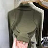 Otoño e Invierno Estilo Europeo Nuevo Camiseta Básica de Cuello Alto Medio para Mujer Ajustada de Manga Larga Estilo Extranjero Terciopelo Cepillado Top Interior