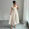 2026 Nuevo Estilo Explosivo Transfronterizo Vestido Francés de Cuadrado con Cintura Ceñida Adelgazante para Mujer Verano Nuevo Estilo Elegante Socialité