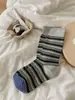 Calcetines Rayados Vintage CHEEMY FREE para Mujer Otoño e Invierno, Calcetines de Algodón Sin Costuras Versátiles Estilo Old Money con Bloques de Color para Mujer