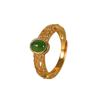 Anel Feminino S925 Prata Esterlina Banhado a Ouro Jaspe Hetian Padrão Vazado Decorativo Abertura Personalidade Retrô