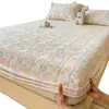 Juego de cama de terciopelo de leche grueso de invierno con estampado, pieza única, cálido forro polar de coral, colcha de cobertura total, protector de colchón, juego de tres piezas