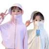 Proteção Solar Pele de Gelo Infantil Roupa com Capuz para Proteção Solar ao Ar Livre Anti-UV com Chapéu de Seda Gelada Leve e Respirável Roupa de Proteção Solar para Bebê