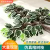 Hojas de ficus artificiales transfronterizas, ramas falsas de ingeniería, plantas para paisajismo y decoración de jardines, hojas de ficus artificiales, plástico