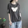 Estoque Excedente de Comércio Exterior Transfronteiriço Marca Grande Etiqueta Cortada Estilo Mãe Manga Curta Camiseta Feminina Verão Design Único Top