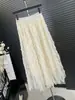 Saia plissada de lã irregular com fio tingido em tons desbotados, saia de baixo em A com barra ampla, vestido novo da moda para primavera e verão com cintura elástica