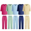 Xiyin Camisa de Uniforme Cirúrgico Casual Confortável de Manga Meia-Manga com Decote em V Abotoada Unissex Conjunto de Uniforme Cirúrgico Estilo Europeu e Americano