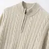 Bai Cai Rong 100% caxemira pura outono/inverno 2026 novo suéter de malha masculino gola alta com meio zíper corte solto