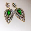 Pendientes Colgantes de Zirconia Esmeralda con Forma de Hoja Estilo Palacio Vintage, Pendientes Lujosos y Elegantes con un Toque de Alta Gama para Mujer