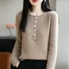 26 Suéter Básico de Moda de Punto Fino de Cuello Redondo para Otoño e Invierno, Tejido de Lana Pura Amigable con la Piel, Top Cálido para Mujer
