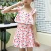 Traje de baño para niños falda de una pieza para niña de bocina plana estilo extranjero princesa floreado para niños aguas termales playa mayoreo