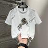 Fabricante Direto Camiseta Masculina de Seda Gelo Manga Curta Nova Tendência Verão 2025 Casual com Gola Redonda Manga Meia-Manga Roupa Masculina