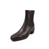 Deslocamento Silencioso Solado Silencioso Botas Emagrecedoras Versáteis Outono/Inverno 2026 Salto Grosso Salto Médio Bico Quadrado Elásticas Finas Botas Curtas para Mulheres