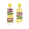 Brincos de Contas Cruzadas de Carnaval Coroa Máscara Mardi Gras Brincos de Personalidade Exagerada Brincos Boêmios