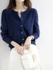 Nuevo cárdigan de punto 2026, suéter de cuello redondo para principios de otoño, prenda exterior versátil de manga larga de color liso para mujer, disponible para dropshipping y ventas transfronterizas