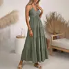 2026 Ropa Femenina Transfronteriza Europea y Americana Estilo Casual de Vacaciones Vestido de Color Sólido Sentido del Diseño Espalda Abierta Cuello Halter Vestido Largo