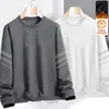 Camiseta de manga larga para hombre para otoño e invierno, marca de moda, corte holgado, forrada de forro polar, camiseta básica casual, sudadera con estampado de cuello redondo para estudiantes jóvenes