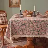 Mantel Tejido de Hilo de Algodón con Ganchillo de Gato Lindo de Fábrica Transfronteriza con Encaje de Borlas, Cubierta de Mesa Rectangular para el Hogar a Prueba de Polvo