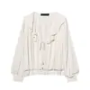 Moda Femenina Nueva Primavera Estilo Europeo y Americano Casual Holgada con Hombreras Textura en Capas Camisa 2138842