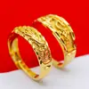 Anillo Abierto de Cobre Chapado en Oro Estilo Étnico 24K Patrón de Dragón para Hombre Anillo de Fénix para Mujer Anillo de Pareja Dragón y Fénix Dorado Arena Ajustable