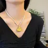 Nuevo Collar de Perlas Dorado Arena Estilo Chino, Colgante Largo Versátil de Moda con Cuentas, Accesorio de Candado de Seguridad Calabaza Estilo Chino Retro