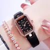 GEDI WeChat Business Relógio Feminino Quadrado Elegante com Strass Inlaid Moda Retrô Versátil Pulseira de Couro Atacado