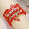 Traje Nuevo Transfronterizo Europeo y Americano 2025 para el Día de San Valentín para Mujer Pulsera Elástica con Perlas y Letras de Corazón Rosa