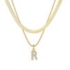 Collar de Cadena Hueso de Serpiente de Doble Capa con Letras de 26 Letras Europeas y Americanas para Mujer, Colgante de Letra con Circonita de Diamante Completo, Cadena para Clavícula de Lujo Ligero