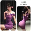 Noche Larga de Diversión: Vestido Ajustado Sexy Morado de Encaje, Tentación de Deseo Puro, Conjunto Transparente de Malla Qqny 1166