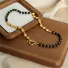 Collar de joyería con cuentas hechas a mano, hebilla ot, ágata negra natural, nuevo diseño retro de lujo ligero de nicho europeo y americano