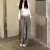 2026 Pantalones Largos Casuales de Estilo Perezoso para el Trabajo, de Cuadros, Holgados, Plisados, Pierna Recta, Línea A, Pierna Ancha