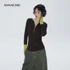 Conjunto elegante de ANNACHIC: un look de dos piezas con una camiseta de manga larga color block/usada como capa exterior/capa interior ajustada/camisa base